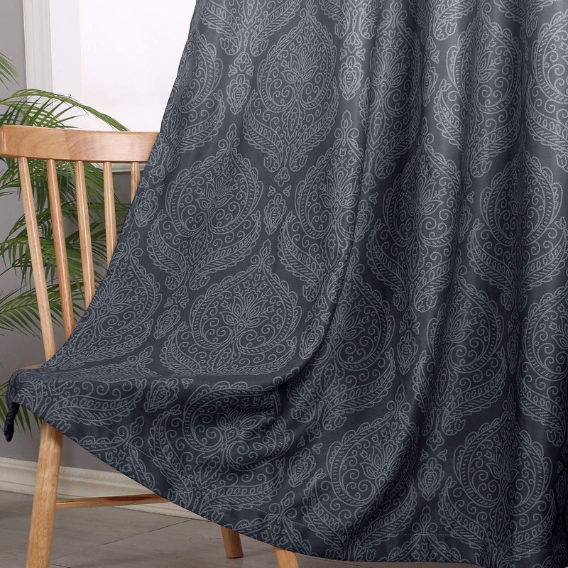 DWCN Ombre Blackout Curtains for Bedroom - Damask Patterned Thermal Insulated Energy Saving Grommet Curtains for Living Room, Set of 2 Gradient Window Curtain Panels, 52 x 96 Inches Long, Grey - Image 3